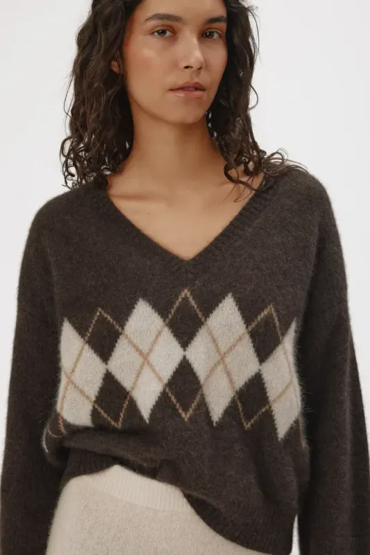Paige Argyle Sweater Espresso Brown