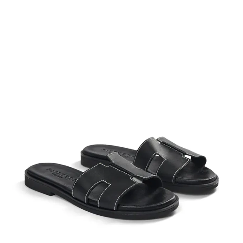 Pam Black Leather Sandal Pavement