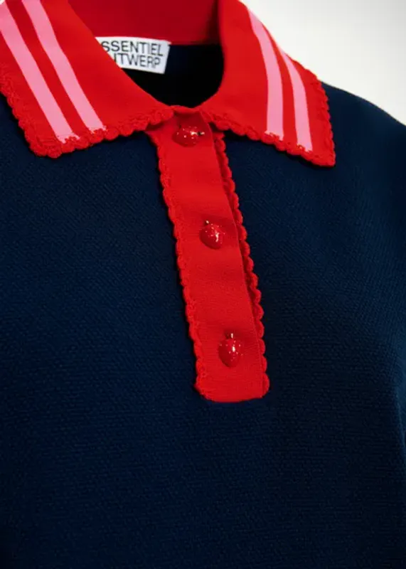 Kontrast Knitted Polo Navy Essentiel Antwerp