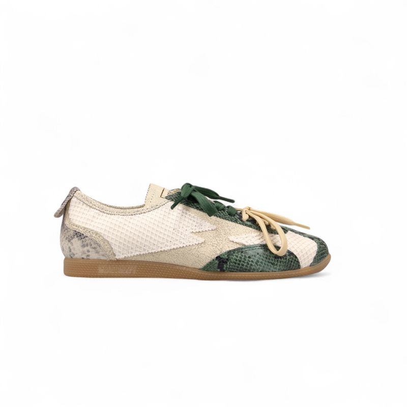 IK302 Ikigai Off White Mesh Mint And Off White Snake Print Detail Sneakers Moaconcept